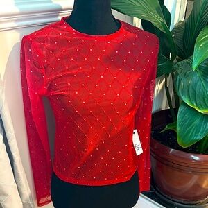 Red Sheer Long Sleeve Top
